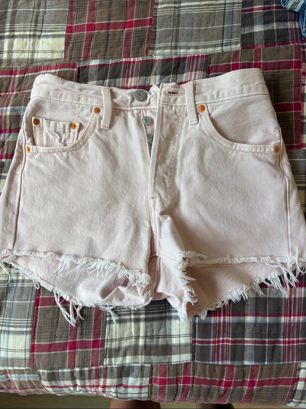 Levi's Pale Pink Distressed Denim Shorts